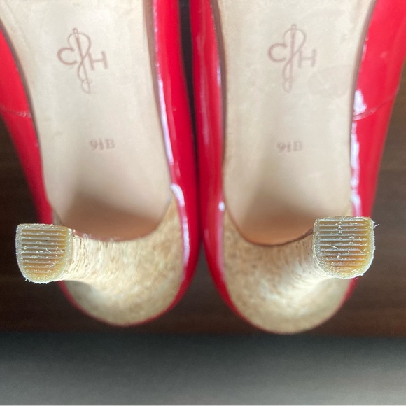 cole haan Heels 9.5 air Mariela Platform Leather Red Peep Toe Cork Nike Air sole - Picture 5 of 8